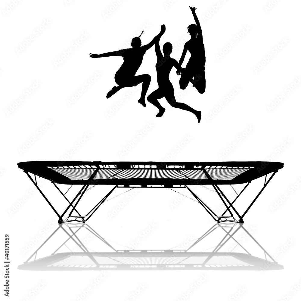 Canvas Prints silhouette of three female gymnasts jumping on trampoline