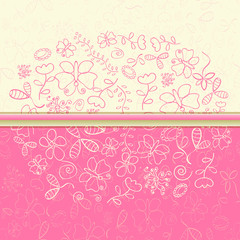 Pink Greeting Card with Flower and Butterfly