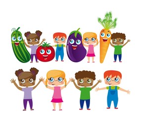 childs with vegetables cartoons