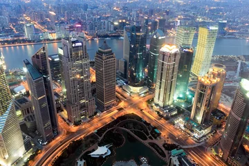 Crédence de cuisine en verre imprimé Shanghai centre financier de shanghai au crépuscule