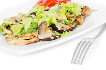 beef salad with grilled vegetables on white background