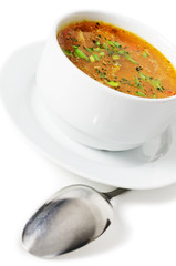 Fresh fish soup on white background