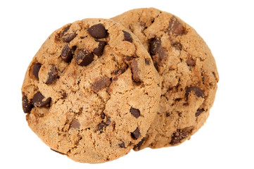 Pile of chocolate chip cookies isolated