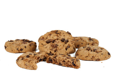 Pile of chocolate chip cookies isolated
