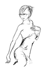 SKETCH. fashion girl. Hand-drawn fashion model