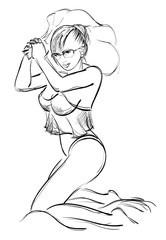 SKETCH. fashion girl. Hand-drawn fashion model