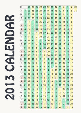 Full editable 2013 vector calendar - vertical months