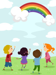 Kinderen die een regenboog bewonderen