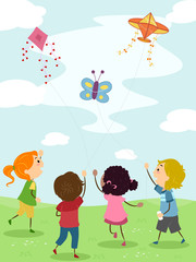 Fototapeta na wymiar Kids Flying Kites