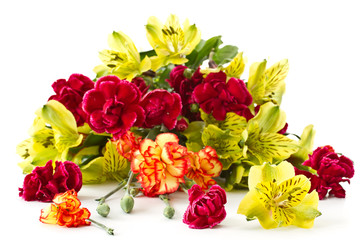 Alstroemeria and red carnations