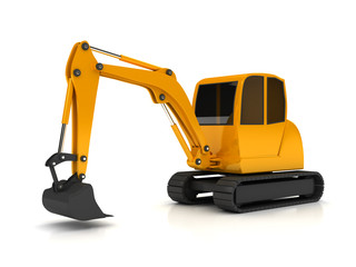 3d orange digger working on white background