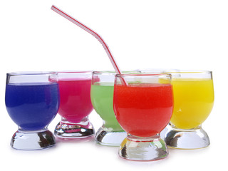 Cocktails in glass beakers