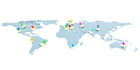 Fototapeta premium Global map with attached pins and stickers