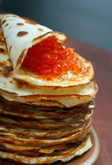 Russian pancakes  with red caviar
