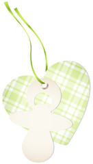 Hangtag Pacifier & Heart Check Green Bow