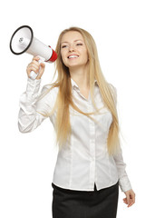 Young business woman with megaphone