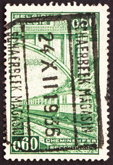 Postage stamp Belgium 1935 Train under the Bridge