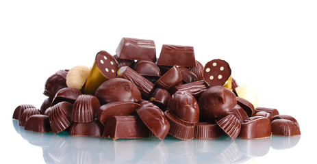 Many different chocolate candy isolated on white