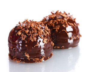 Сhocolate cookie poured chocolate with chocolate shavings