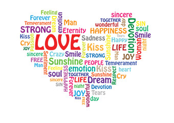 Love. Collage with association terms on white background