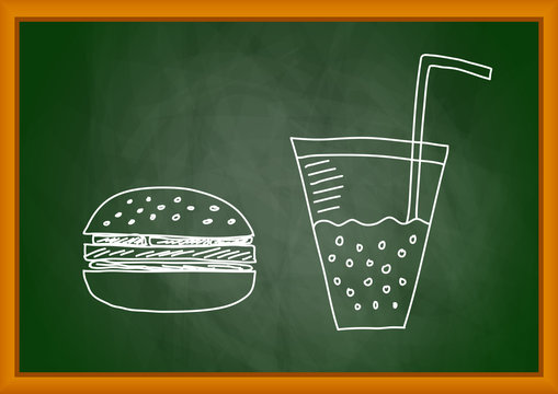 Drawing of hamburger on blackboard