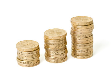 Three stacks of one pound coins