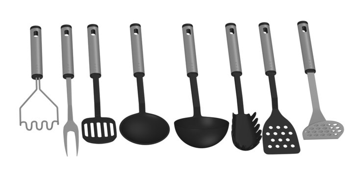 3d render of kitchen utensils