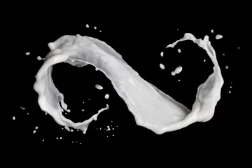 Zelfklevend Fotobehang Milkshake infinity symbol of milk splash isolated on black