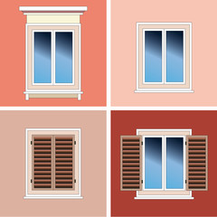 Four classical types of windows over stucco background
