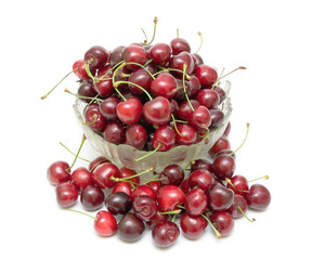 cherry in a glass bowl on a white background