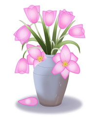 Pink tulips in a flower vase