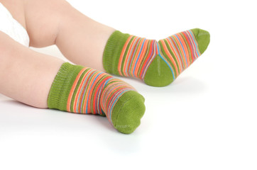 Baby feet fin socks isolated on white