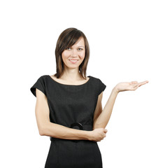 Confident woman presenting information