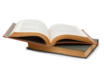 two open old book on white background