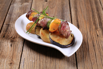 Shish kebab with roasted potato and eggplant
