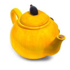 yellow teapot ceramic kettle tea isolated