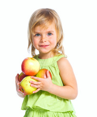 Fototapeta premium Portrait of happy girl with apples