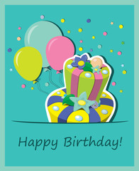 Vector birthday cake . Greeting Card.