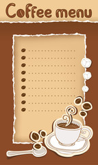 coffee menu with cup and beans