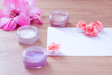 pink flowers and eyeshadow/watercolor with empty card
