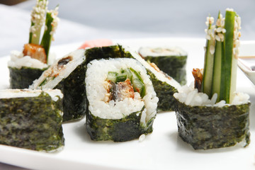 sushi with soy sauce
