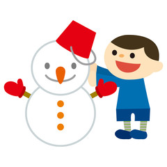 雪だるまをつくる男の子