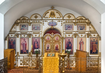 Interior of small orthodox church. Russia