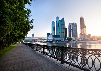 Moscow City and the River Lee. sun