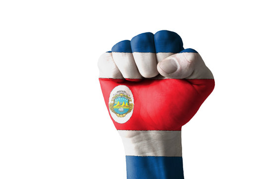 Fist painted in colors of costa rica flag