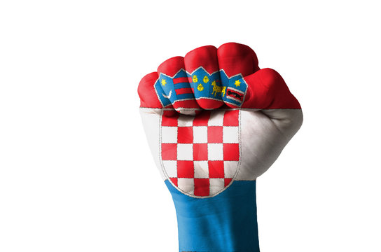 Fist painted in colors of croatia flag