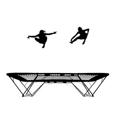 silhouette of female gymnasts on trampoline