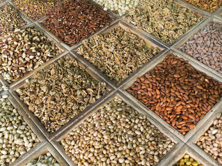 Different nuts in the street shop in Dubai