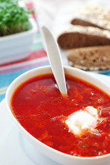 Russian cuisine. red-beet soup (borscht)