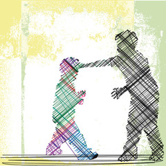 bully pushes around a smaller kid. Vector illustration - 40221140